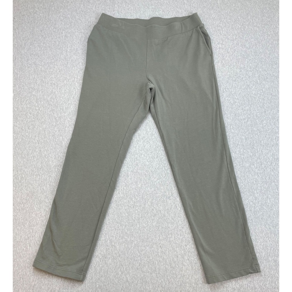 J Jill Pants Womens Medium Petite Green Cotton Stretch Pull On French Terry Slim